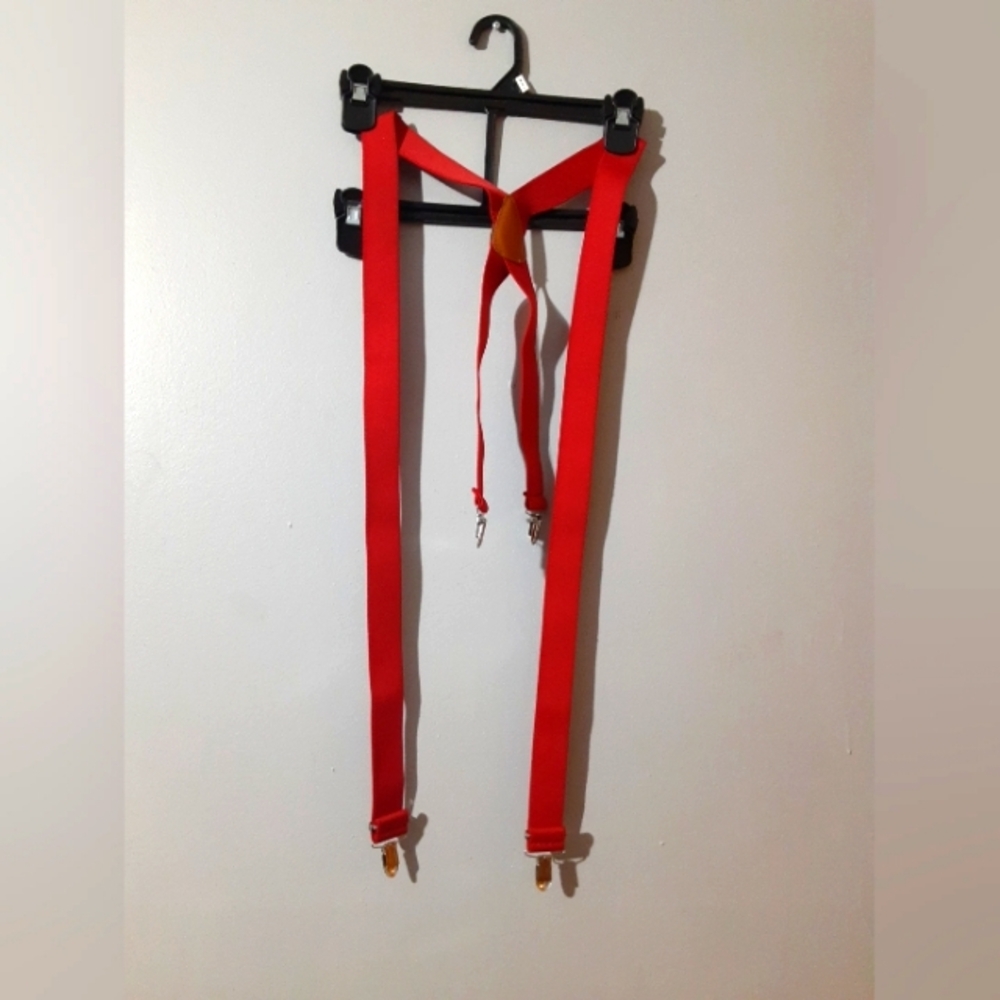 Red Suspenders with Gold Clips Men's One Size